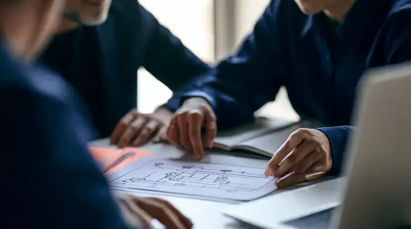 Des consultants analysent ensemble le schéma d’un système d’information.